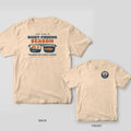 Back and front of an ivory T-shirt: back shows sunglasses with redfish scenes in each lens under Sight-Fishing Season; front has a round badge