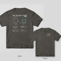 Pepper Comfort Colors tee shown back and front: a coffee mug engineering drawing titled Fuel Delivery System on the back and a small title block on the chest.