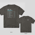 Pepper Comfort Colors tee shown back and front: a Bill of Materials parts list for an engineer on the back and a small QTY 1 parts tag on the chest.