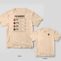 Filament Field Guide 3D printing shirt shown back and front on Ivory Comfort Colors 1717: "Filament Field Guide" spec sheet with spool icons and nozzle, bed and fan ranges for PLA, PETG, ABS and TPU, plus a one-line note for each