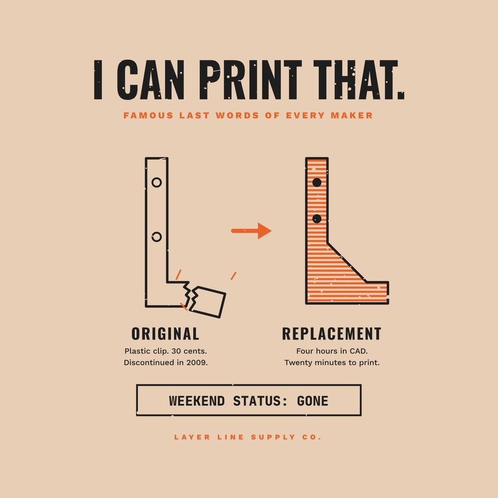 Close-up of the I Can Print That print showing charcoal and orange ink detail