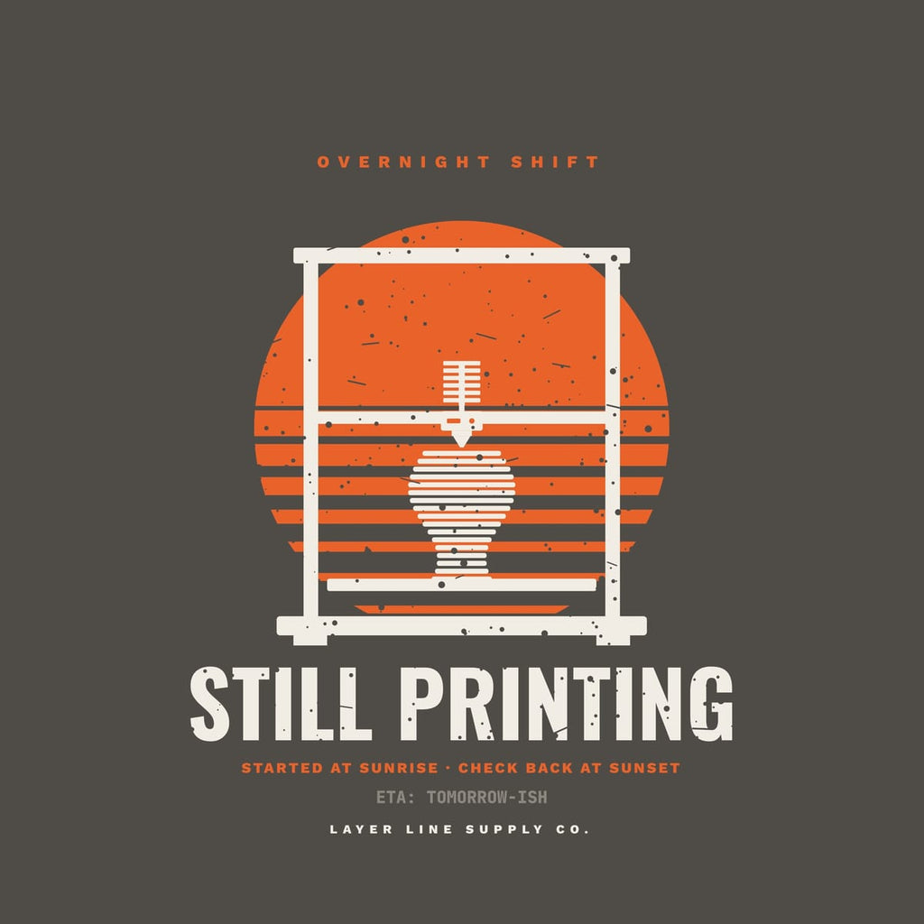 Close-up of the Still Printing Retro Sunset print showing off-white, orange and grey ink detail