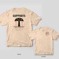 Supports Are a Lifestyle 3D printing shirt shown back and front on Ivory Comfort Colors 1717: Big "Supports" over a mushroom-shaped print on branching orange tree supports, "Are a Lifestyle" below with "Tree Supports · 45° Threshold · No Regrets"