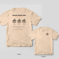 Same Boat Different Layers 3D printing shirt shown back and front on Ivory Comfort Colors 1717: "Same Boat, Different Layers" with three tugboats printed at 0.28, 0.20 and 0.12 mm, their print times and notes, and a layer-height scale