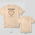 Mostly Hollow Still Strong 3D printing shirt shown back and front on Ivory Comfort Colors 1717: "Mostly Hollow / Still Strong" over a large double-walled heart filled with orange gyroid infill, with "Infill: 15% Gyroid · Walls: 2"