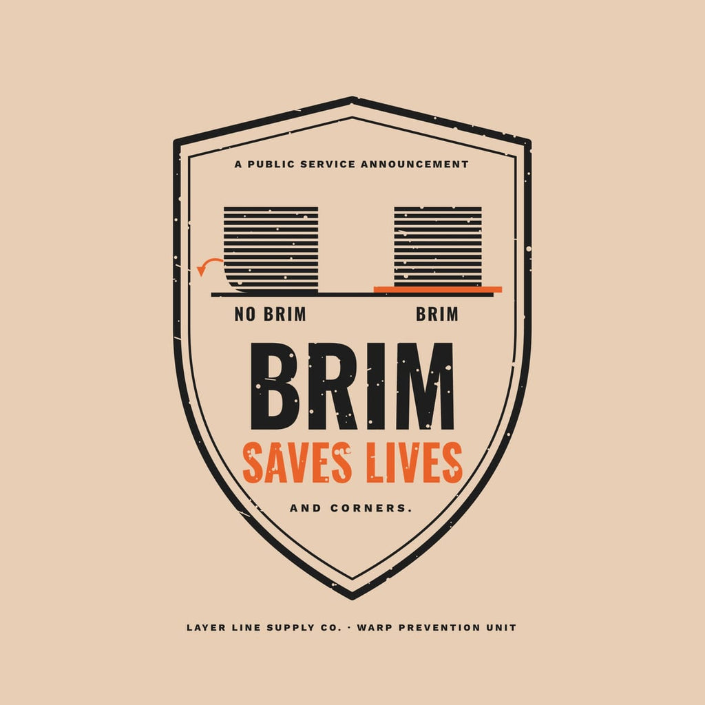 Close-up of the Brim Saves Lives print showing charcoal and orange ink detail