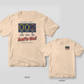 Zero Zero Two, Let's Go pickleball shirt shown back and front on Ivory Comfort Colors 1717: Navy retro scoreboard reading 0-0-2 in yellow and coral dots with Zero Zero Two Let's Go text