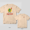 Big Dill pickleball shirt shown back and front on Ivory Comfort Colors 1717: Green pickle in sunglasses holding a coral paddle over a yellow burst with I'm Kind of a Big Dill text