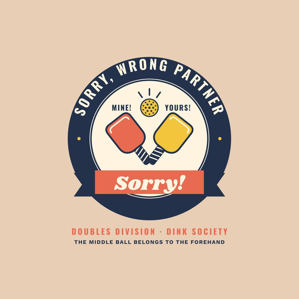 Close-up of the Sorry, Wrong Partner print showing navy, coral and yellow ink detail