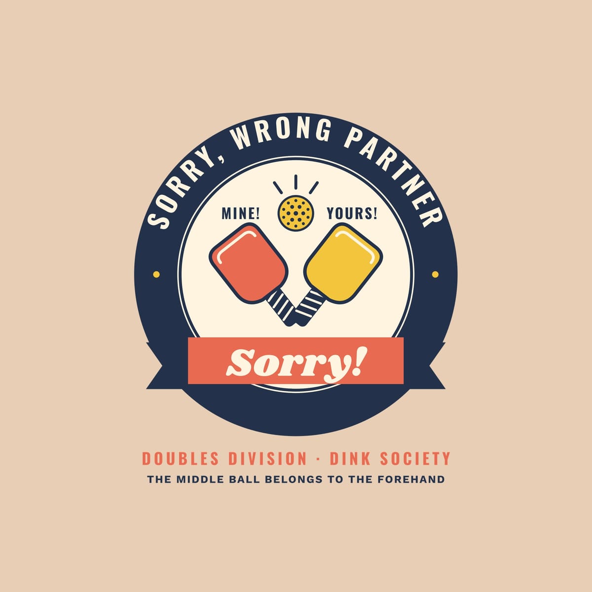 Close-up of the Sorry, Wrong Partner print showing navy, coral and yellow ink detail