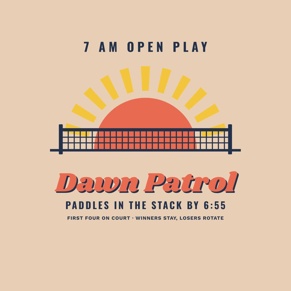 Close-up of the Dawn Patrol print showing navy, coral and yellow ink detail