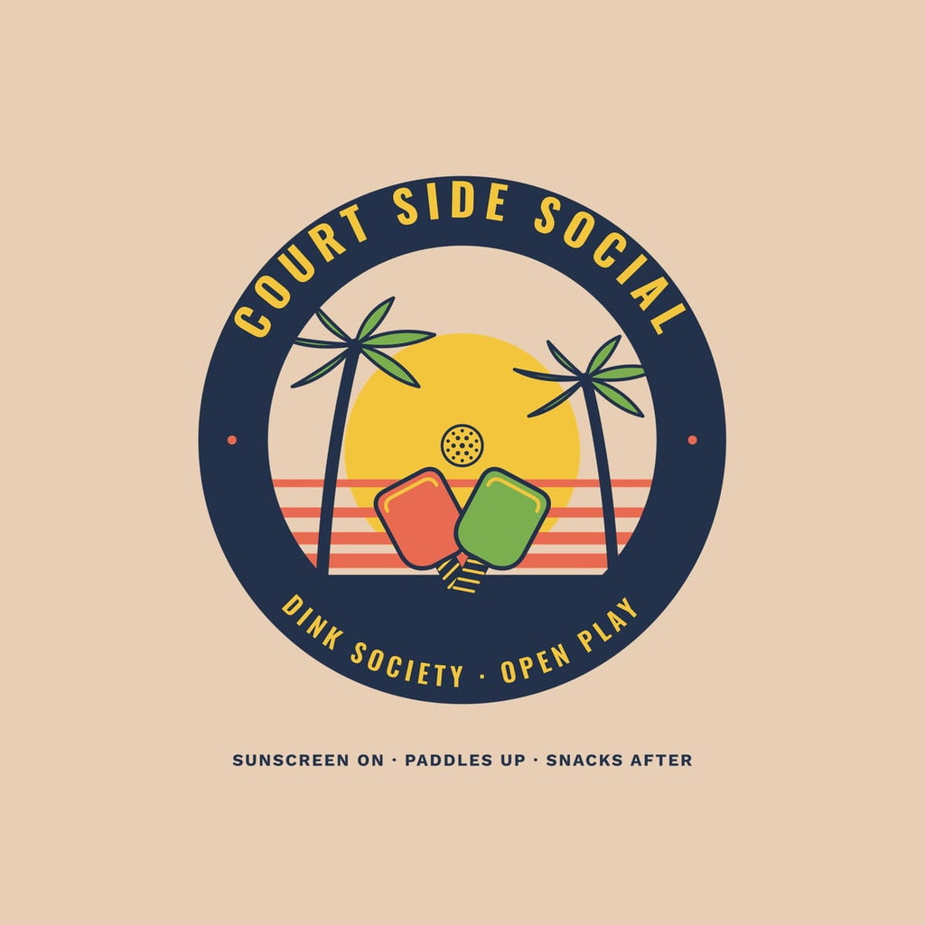 Close-up of the Court Side Social print showing navy, coral and yellow ink detail