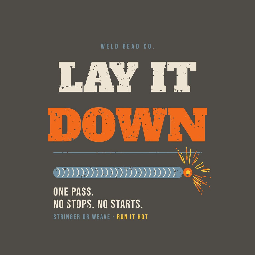 Close-up of the Lay It Down print showing bone, arc orange and steel blue ink detail