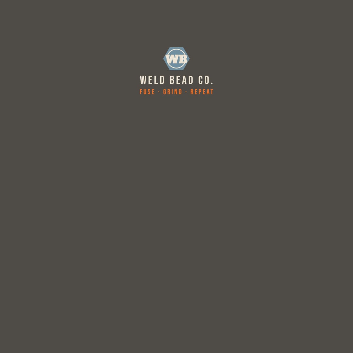 Close-up of the Weld Bead Co. Fabrication Badge print showing bone, arc orange and steel blue ink detail