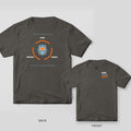 Fuse. Grind. Repeat. welder shirt shown back and front on Pepper Comfort Colors 1717: Three cycle arrows around a welding hood labeled "Fuse", "Grind" and "Repeat", with "Shift Starts at Six. The Cycle Never Ends."