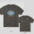 Custom Fab Shop Plate (custom name) welder shirt shown back and front on Pepper Comfort Colors 1717: Oval steel plate with an anvil, your shop name, "Fab Shop" and "Est." year, plus "Welding · Fabrication · Repair" and "If We Can't Fix It, It Ain'...