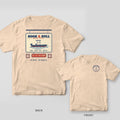 Back and front of an ivory Comfort Colors T-shirt with a vintage marina sign print with a center console boat, life rings and the words Hook and Hull Marine Supply; small chest print on the front