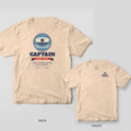 Back and front of an ivory Comfort Colors T-shirt with a captain's hat in a rope-ringed badge, the word CAPTAIN, a Because I Said So ribbon and two captain's rules; small chest print on the front
