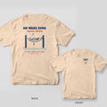 Back and front of an ivory Comfort Colors T-shirt with a captain napping in a striped hammock between two dock pilings under the words No Wake Zone, Captain's off duty; small chest print on the front