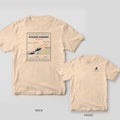 Back and front of an ivory Comfort Colors tee with a dolphin field notes plate and a fin on the chest
