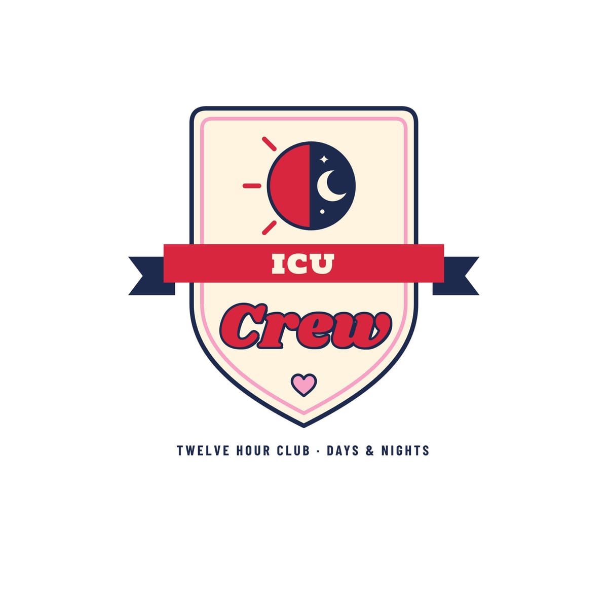 Close-up of the ICU Crew crest artwork on a white background showing the shield, banner and shift icon