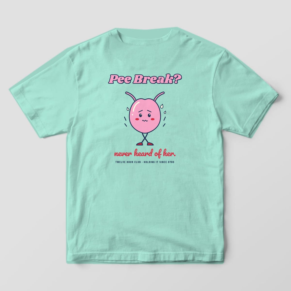 Back of a chalky mint Comfort Colors 1717 tee with the Pee Break bladder design