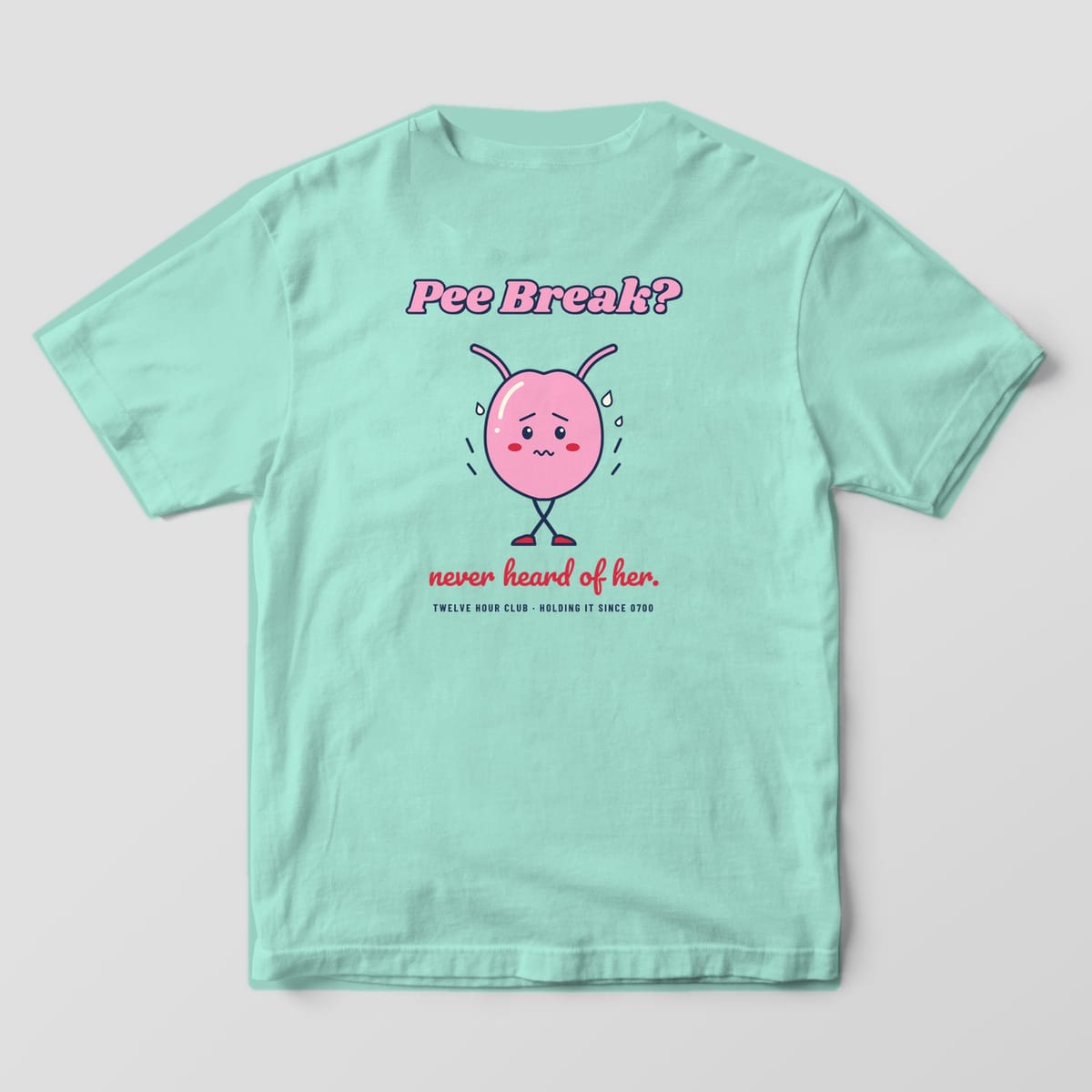 Back of a chalky mint Comfort Colors 1717 tee with the Pee Break bladder design