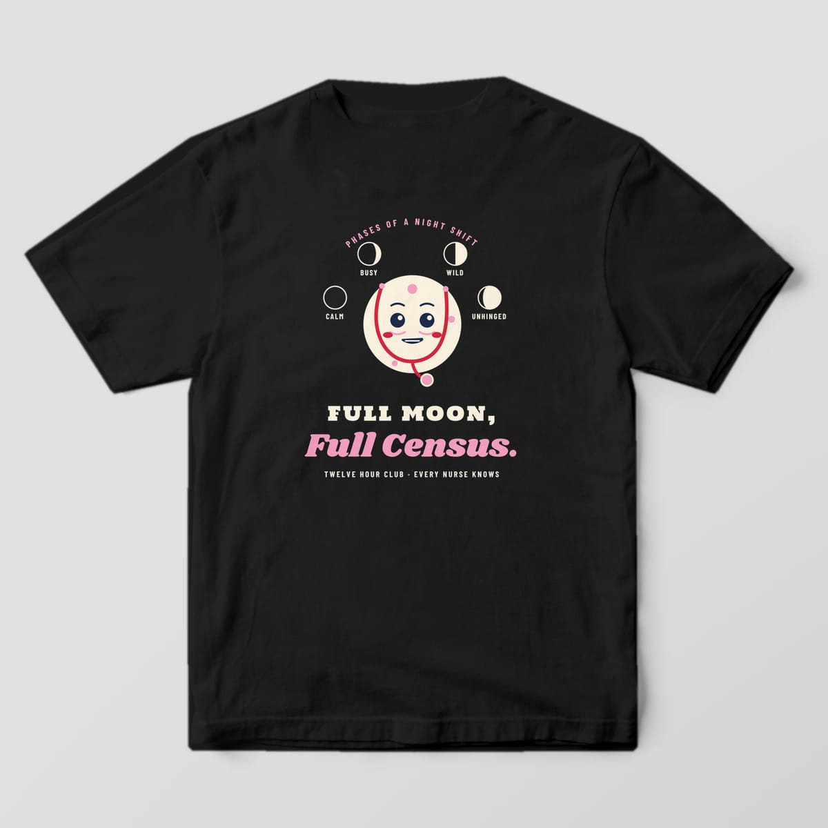 Back of a black Comfort Colors 1717 tee with the Full Moon Full Census design