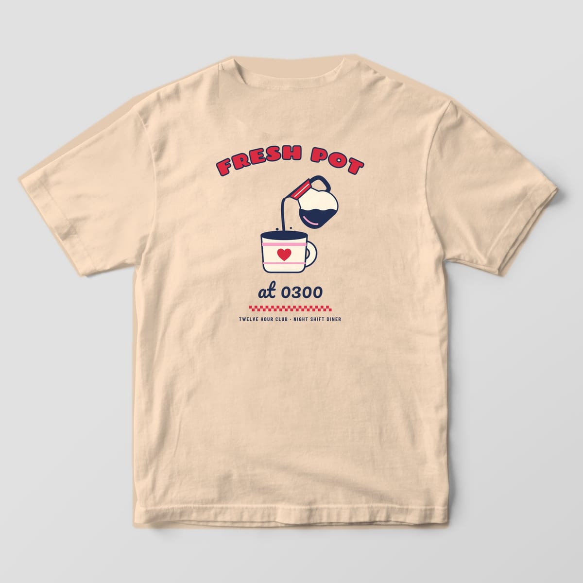 Back of an ivory Comfort Colors 1717 tee with the Fresh Pot at 0300 design
