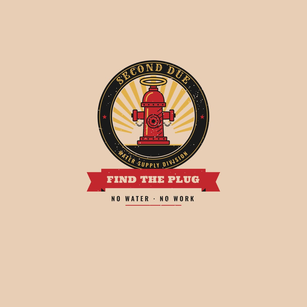 Close-up of the hydrant badge print showing the chains, caps, sunburst rays and distressed texture
