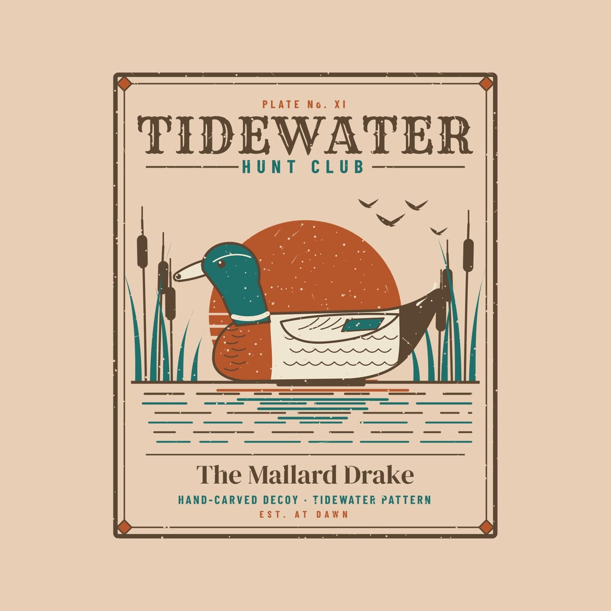 Close-up of the Mallard Decoy Plate back print showing the ink colors and vintage speckle texture