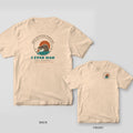 Best Hunting Partner duck hunting shirt shown back and front on Ivory Comfort Colors 1717: chocolate lab retrieving a mallard through teal waves