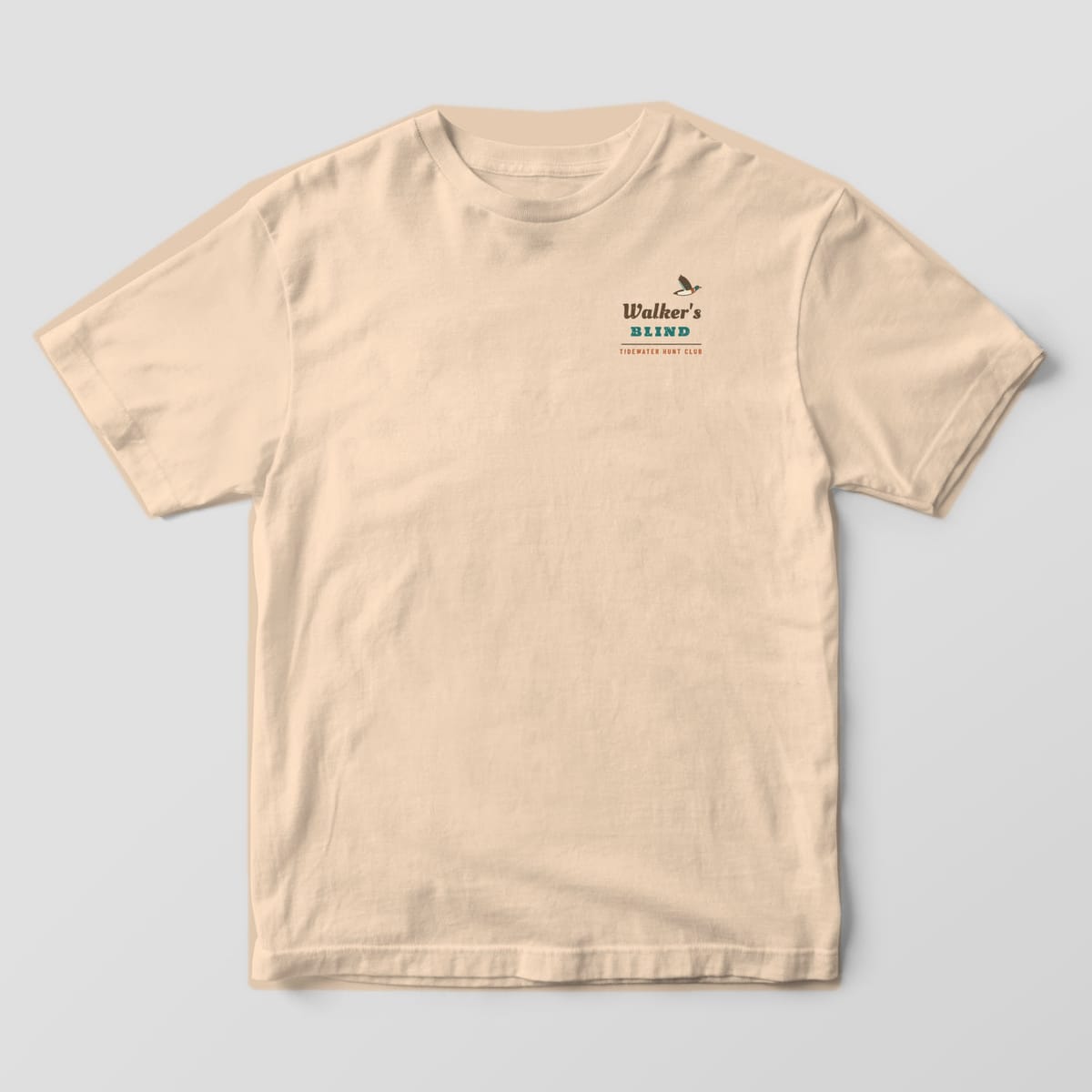 Ivory Comfort Colors T-shirt front with Walker's script, Blind and Tidewater Hunt Club on the left chest