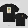 Black Comfort Colors tee shown back and front: a cream taped-up Missing poster with a photo of an orange disc, lost-disc details and tear-off tabs on the back, a small pine tree with a disc stuck in it and the Chain Reaction wordmark on the chest.