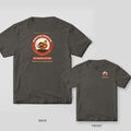 Pepper Comfort Colors tee shown back and front: back has a retro Rooster Booster badge with a flaming rooster; front has a small rooster badge.
