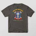 Pepper Comfort Colors tee with a full-front print: Grease Monkey Union Local 10 shield with a piston and crossed monkey wrenches.