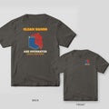 Pepper Comfort Colors tee shown back and front with the Clean Hands Are Overrated design: a large back print and a small denim pocket with a red shop rag and the words Shop Rag on the chest.
