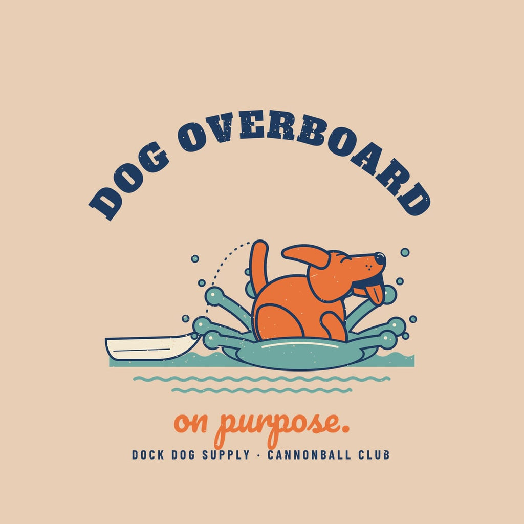 Close-up of the print showing the tucked dog, splash crown droplets, skiff and dotted jump line