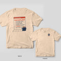 Ivory Comfort Colors tee shown back and front: a Lowcountry Boil recipe card on the back and a small boil pot logo on the left chest.