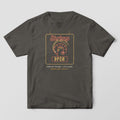 Pepper Comfort Colors tee with a full-front neon-style sign print of a shrimp and the word OPEN