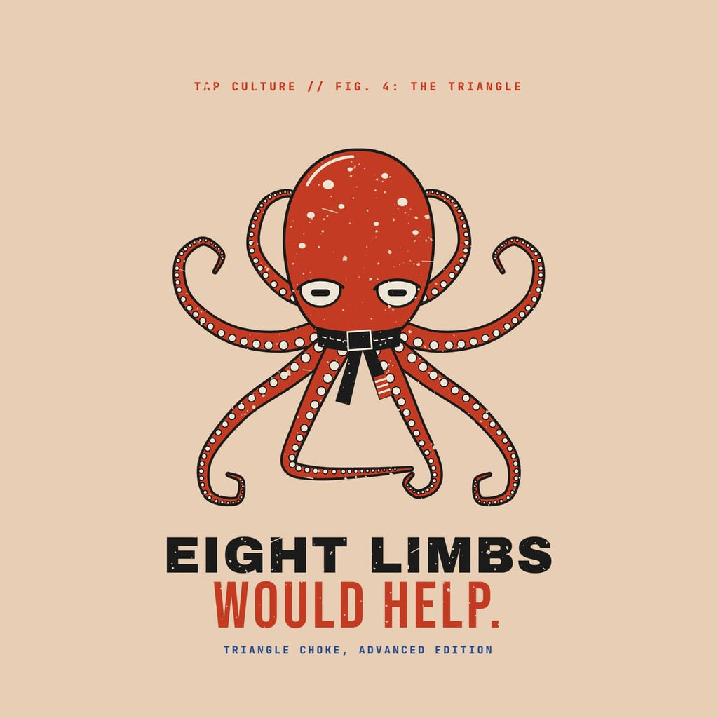 Close-up of the octopus print: cream suckers, heavy-lidded eyes, belt knot and the two arms locked in a triangle.