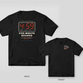 Black tee shown back and front: round timer reading 4:59 above Five Minute Rounds on the back, hourglass with a blue belt on the chest.