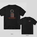 Black tee shown back and front: a clock above five crossed-out LAST ROUND lines and Just One More on the back, Just One More Roll on the chest.