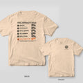 Back and front of a ivory Comfort Colors T-shirt with a trail difficulty chart from Gravel to Call Your Mom with small truck icons tilting on rougher terrain; small chest print on the front