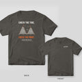 Pepper Comfort Colors tee back and front: CHECK THE TIDE, CHECK THE PRINT with a layered tide chart on the back, Saltform logo on the chest.