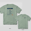 Bay green Comfort Colors tee back and front: navy spec sheet card with SALT-RATED and LOW TIDE MUD on the back, Saltform logo on the chest.