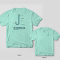 Chalky mint Comfort Colors tee back and front: navy fishing hook drawn as one continuous line with callouts on the back, small hook on the chest.