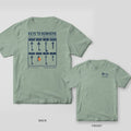 Bay Comfort Colors tee shown back and front: the back has a navy key cabinet of eight vintage keys over name plates under Keys to Nowhere; the chest has a skeleton key with a house-shaped bow.