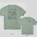 Bay Comfort Colors tee shown back and front: the back has a navy theater seating blueprint stamped Final Show in orange; the chest has a small seating plan.