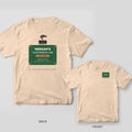 Ivory tee shown back and front: back has a green circuit-board plaque reading Morgan's Electronics Lab Est. 2009 with a smoking chip on top; front has a small plaque.